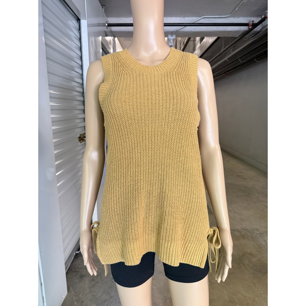 ANN TAYLOR LOFT Mustard Yellow Linen Blend Side Tie Knit Sweater Vest Tunic M